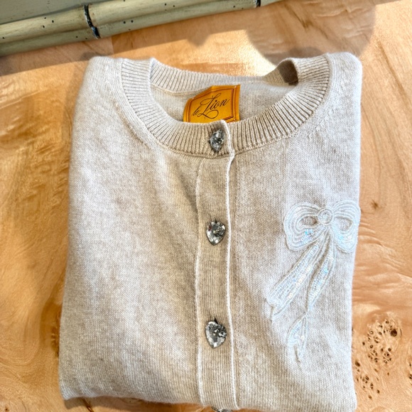 NEW Love Shack Fancy x Le Lion Puff Sleeve Embellished Bow Cardigan, Size M - Picture 3 of 4